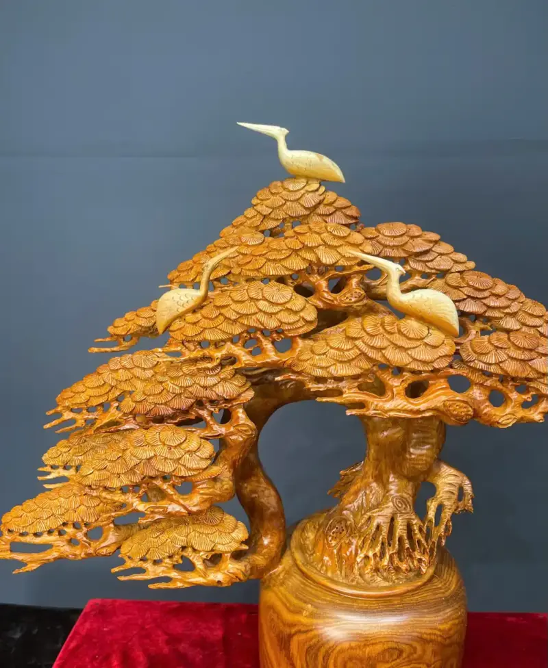 binh-tung-go-huong-ta-G5406-4 Tượng Bình Tùng Gỗ Hương Ta Liền Khối G5406