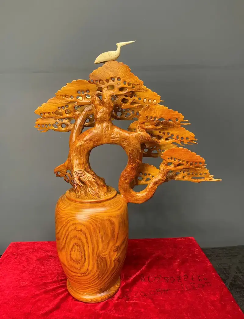 binh-tung-go-huong-ta-G5406-5 Tượng Bình Tùng Gỗ Hương Ta Liền Khối G5406