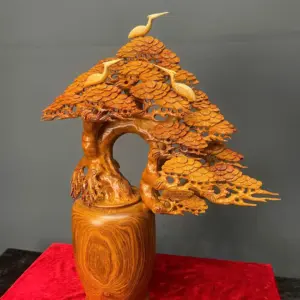 binh-tung-go-huong-ta-G5407-2 Tượng Bình Tùng Gỗ Hương Ta Liền Khối G5407