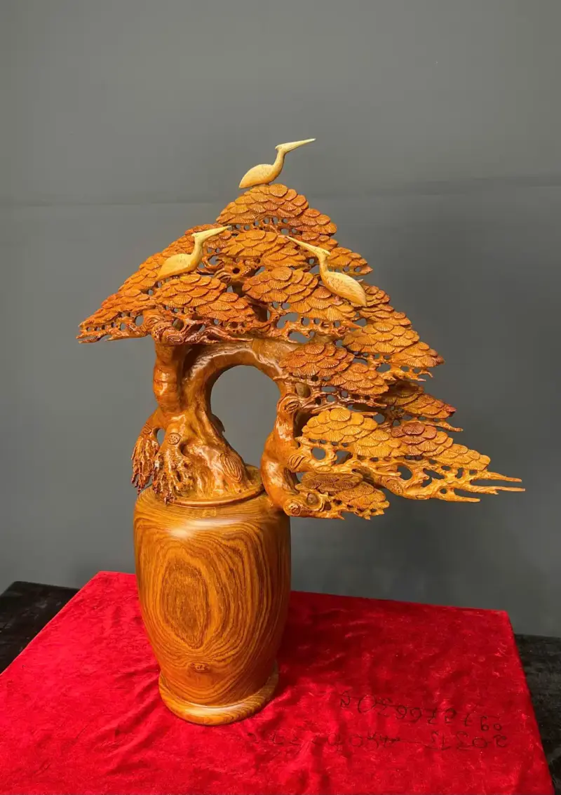 binh-tung-go-huong-ta-G5407-2 Tượng Bình Tùng Gỗ Hương Ta Liền Khối G5407