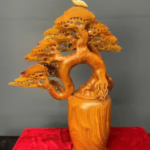 binh-tung-go-huong-ta-G5407-5 Tượng Bình Tùng Gỗ Hương Ta Liền Khối G5407