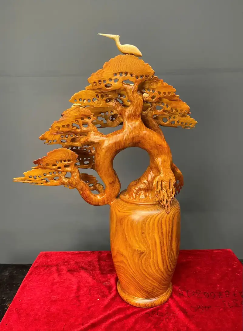 binh-tung-go-huong-ta-G5407-5 Tượng Bình Tùng Gỗ Hương Ta Liền Khối G5407