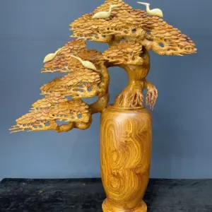 binh-tung-hac-dien-nien-go-huong-ta-G5467-1 Tượng Bình Tùng Hạc Diên Niên Gỗ Hương Ta Liền Khối G5467
