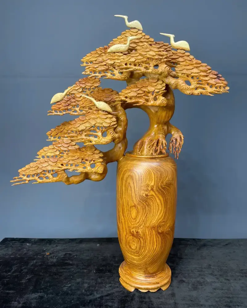 binh-tung-hac-dien-nien-go-huong-ta-G5467-1 Tượng Bình Tùng Hạc Diên Niên Gỗ Hương Ta Liền Khối G5467