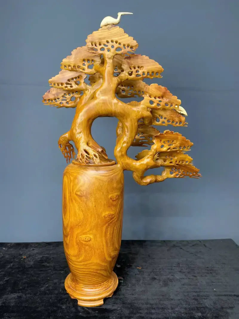 binh-tung-hac-dien-nien-go-huong-ta-G5467-4 Tượng Bình Tùng Hạc Diên Niên Gỗ Hương Ta Liền Khối G5467