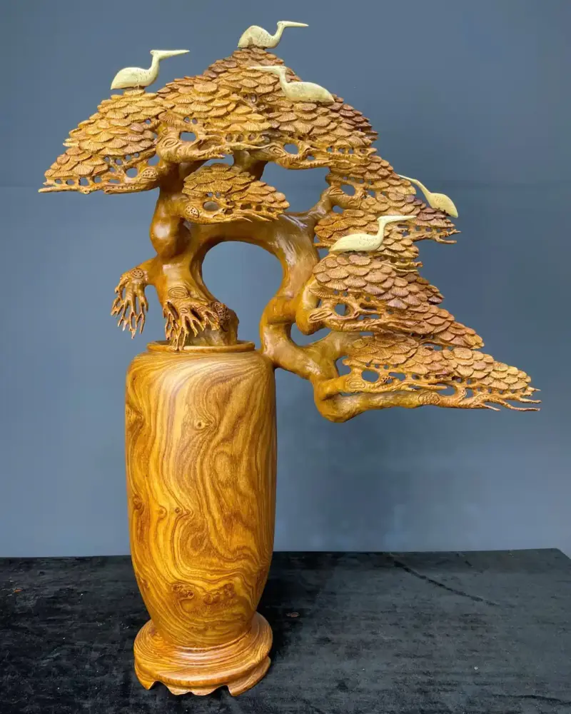 binh-tung-hac-dien-nien-go-huong-ta-G5468-1 Tượng Bình Tùng Hạc Diên Niên Gỗ Hương Ta Liền Khối G5468
