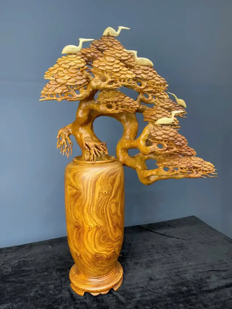 binh-tung-hac-dien-nien-go-huong-ta-G5468-3 Tượng Bình Tùng Hạc Diên Niên Gỗ Hương Ta Liền Khối G5468