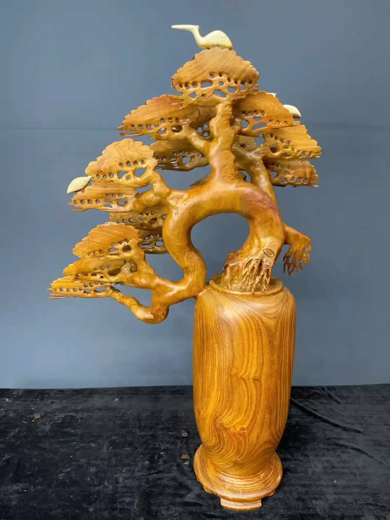 binh-tung-hac-dien-nien-go-huong-ta-G5468-4 Tượng Bình Tùng Hạc Diên Niên Gỗ Hương Ta Liền Khối G5468