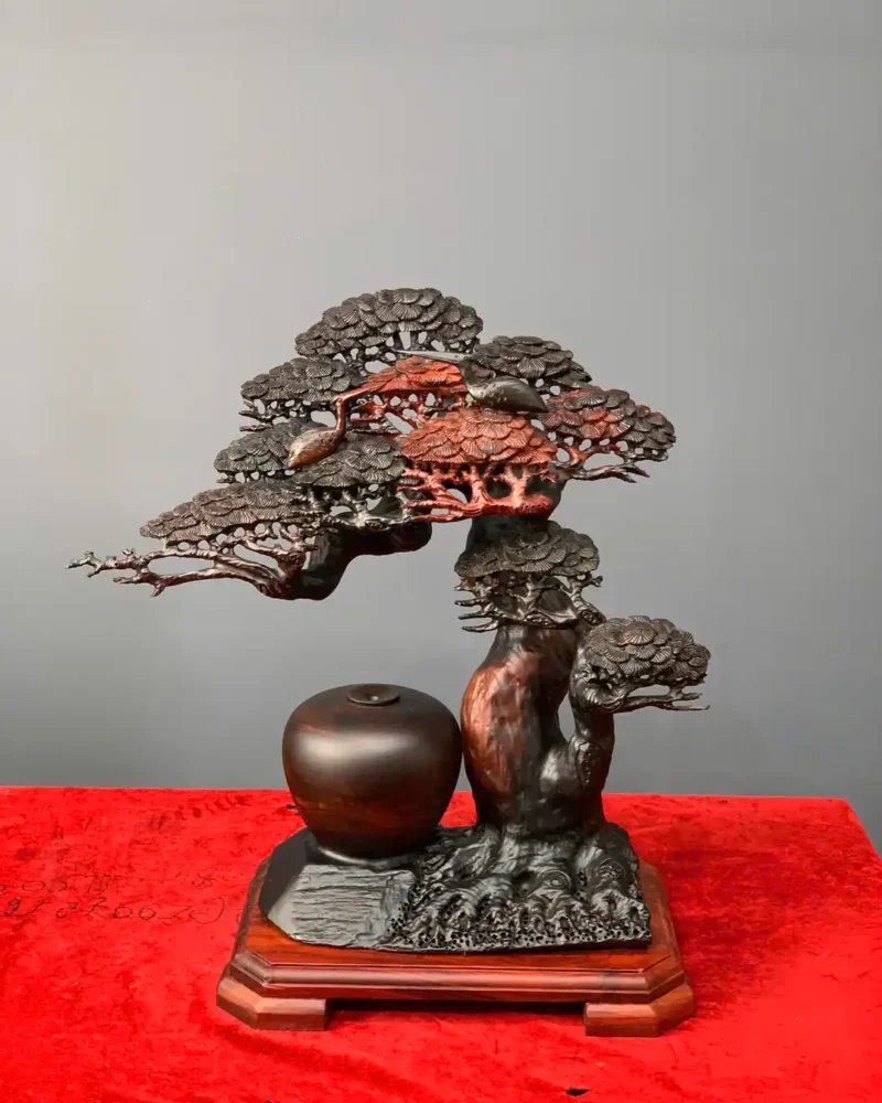 binh-tung-phu-quy-go-trac-o-G5927-1 Bình Tùng Phú Quý Gỗ Trắc Đỏ Đen Liền Khối G5927