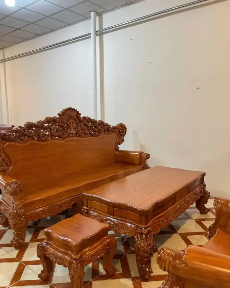 bo-ghe-hoang-G5548-1 Bộ Ghế Hoàng Gia Hoa Hồng Nguyên Khối Size Vừa 6 Món Gỗ Gõ G5548