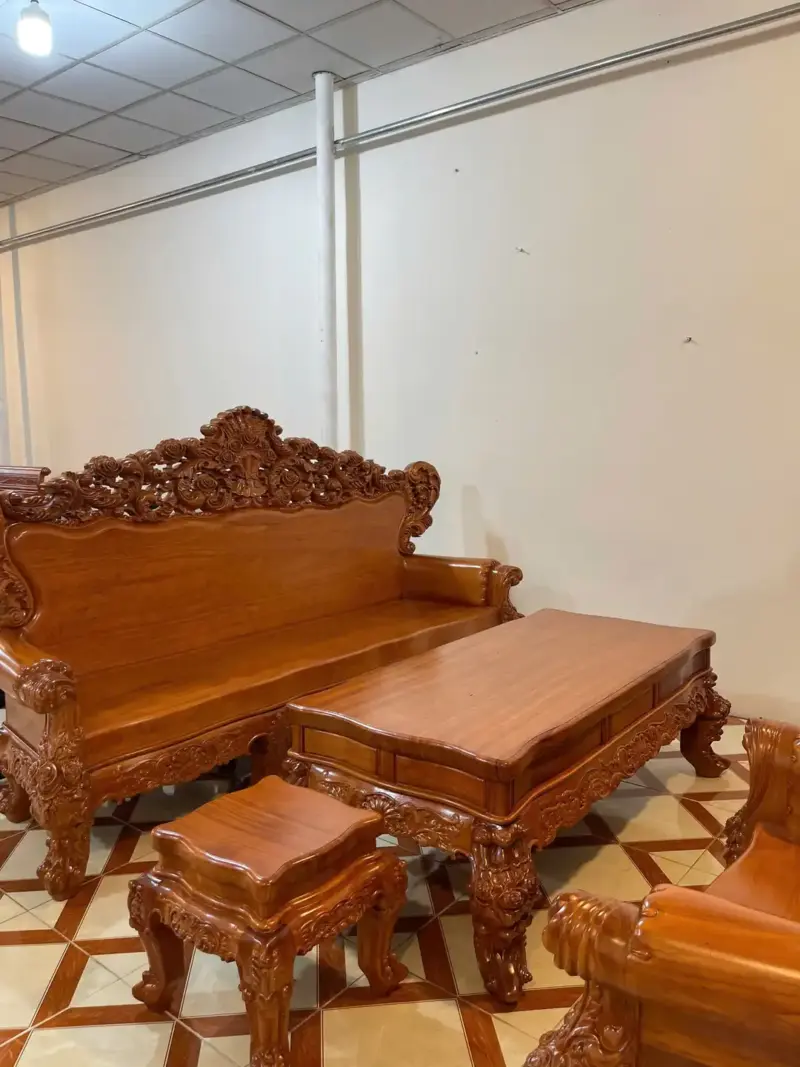 bo-ghe-hoang-G5548-1 Bộ Ghế Hoàng Gia Hoa Hồng Nguyên Khối Size Vừa 6 Món Gỗ Gõ G5548
