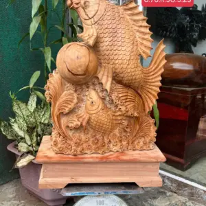 ca-chep-go-G5797-1 Tượng Cá Chép Gỗ Ngọc Am Thơm Nức Hàng Kỹ Nét Liền Khối G5797