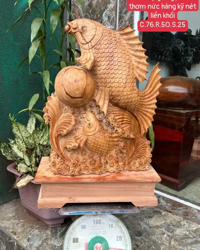 ca-chep-go-G5797-1 Tượng Cá Chép Gỗ Ngọc Am Thơm Nức Hàng Kỹ Nét Liền Khối G5797