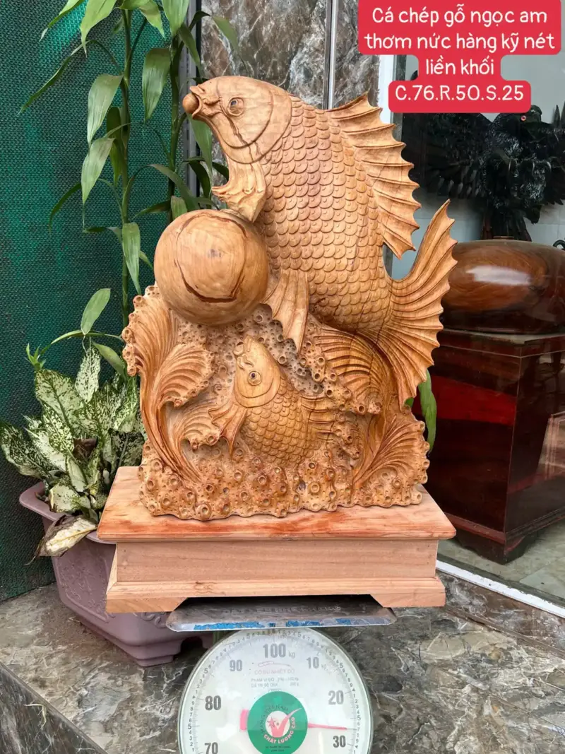 ca-chep-go-G5797-1 Tượng Cá Chép Gỗ Ngọc Am Thơm Nức Hàng Kỹ Nét Liền Khối G5797