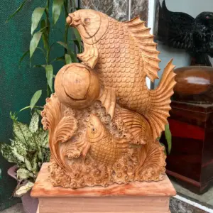 ca-chep-go-G5797-2 Tượng Cá Chép Gỗ Ngọc Am Thơm Nức Hàng Kỹ Nét Liền Khối G5797