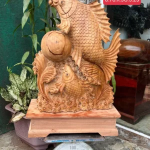 ca-chep-go-G6242-1 Tượng Cá Chép Gỗ Ngọc Am Thơm Nức Hàng Kỹ Nét Liền Khối G6242