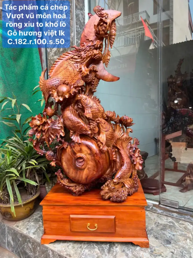 ca-chep-hoa-G5749-1 Tượng Cá Chép Hoá Rồng Liền Khối G5749