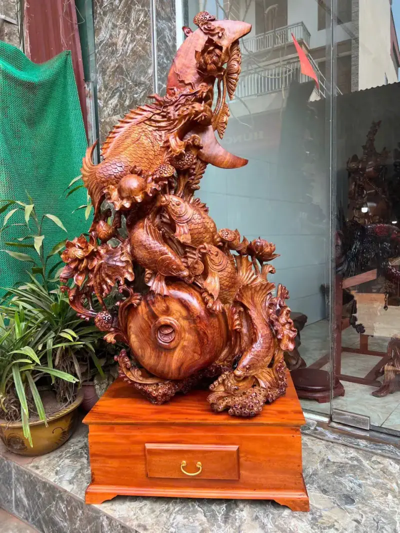 ca-chep-hoa-G5749-3 Tượng Cá Chép Hoá Rồng Liền Khối G5749