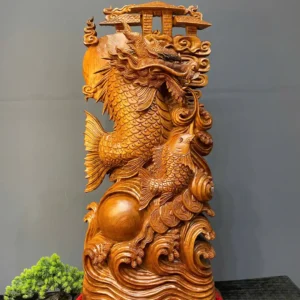 ca-chep-hoa-rong-go-ngoc-am-G5901-1 Tượng Cá Chép Hoá Rồng Gỗ Ngọc Am Liền Khối G5901