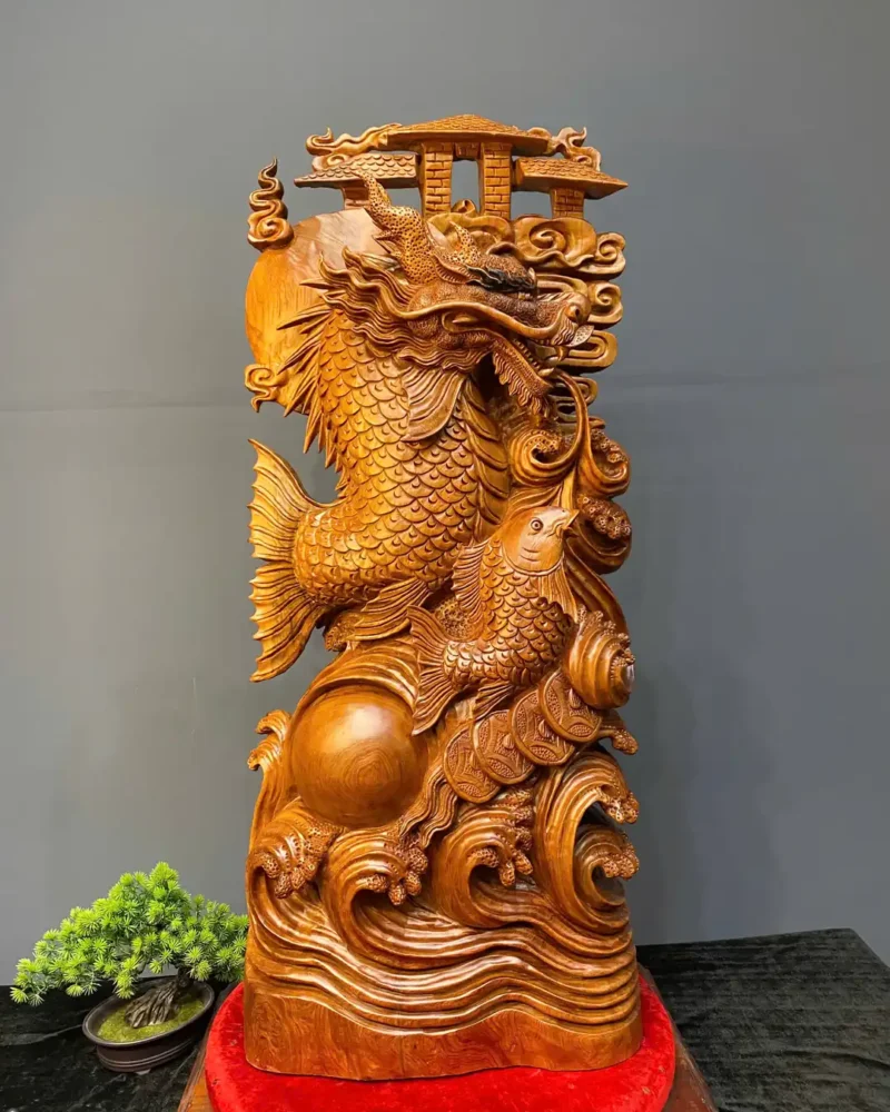ca-chep-hoa-rong-go-ngoc-am-G5901-1 Tượng Cá Chép Hoá Rồng Gỗ Ngọc Am Liền Khối G5901