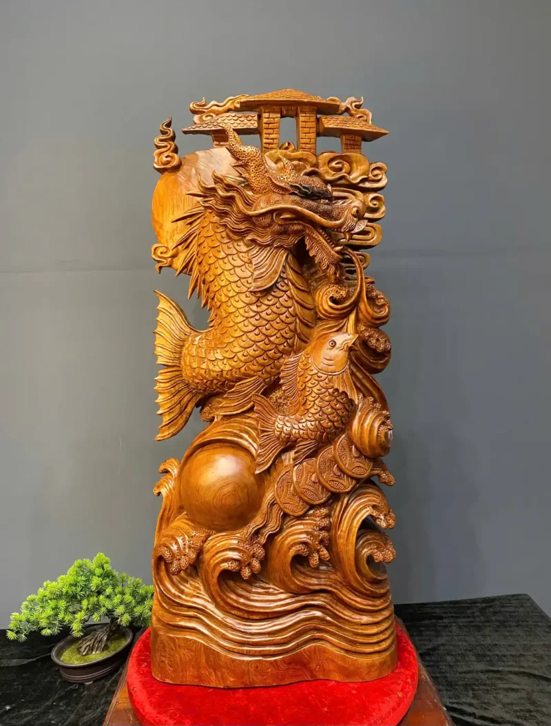 ca-chep-hoa-rong-go-ngoc-am-G5901-1 Tượng Cá Chép Hoá Rồng Gỗ Ngọc Am Liền Khối G5901