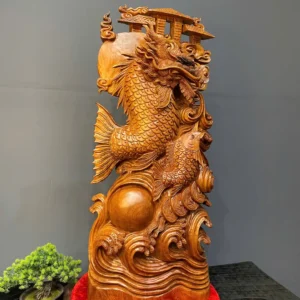 ca-chep-hoa-rong-go-ngoc-am-G5901-2 Tượng Cá Chép Hoá Rồng Gỗ Ngọc Am Liền Khối G5901