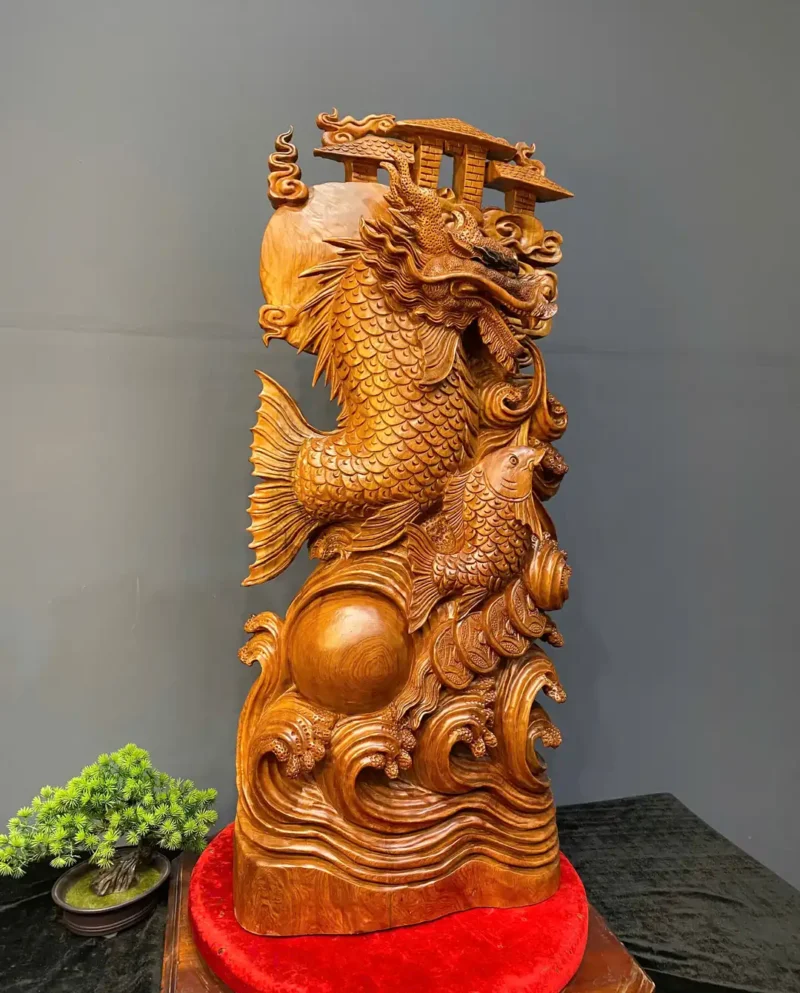 ca-chep-hoa-rong-go-ngoc-am-G5901-2 Tượng Cá Chép Hoá Rồng Gỗ Ngọc Am Liền Khối G5901