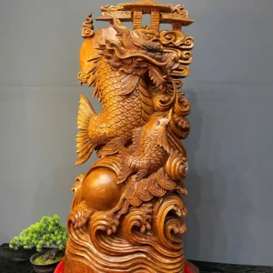 ca-chep-hoa-rong-go-ngoc-am-G5901-3 Tượng Cá Chép Hoá Rồng Gỗ Ngọc Am Liền Khối G5901