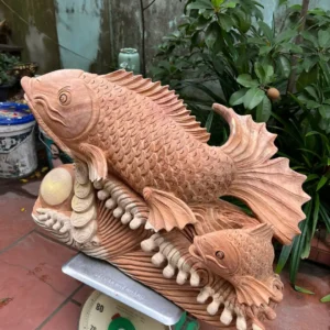ca-chep-mau-G5929-2 Tượng Cá Chép Mẫu Tử Siêu To Gỗ Hương Gia Lai Liền Khối Có Sơn G5929
