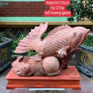 ca-chep-mau-G6390-1 Tượng Cá Chép Mẫu Tử Gỗ Hương Gia Lai To Nặng Liền Khối Có Sơn Tặng Kèm Kỷ Như Hình G6390