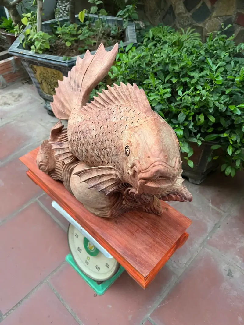 ca-chep-mau-G6390-3 Tượng Cá Chép Mẫu Tử Gỗ Hương Gia Lai To Nặng Liền Khối Có Sơn Tặng Kèm Kỷ Như Hình G6390