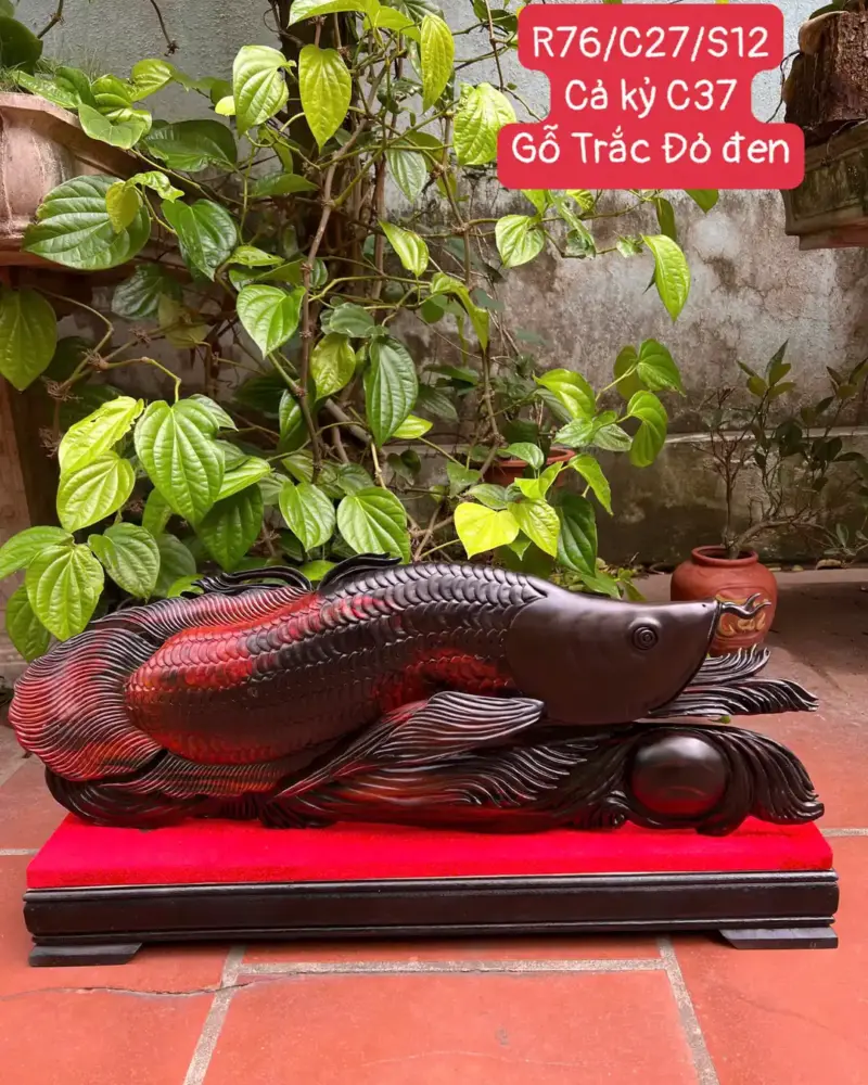 ca-kim-long-G5282-1 Tượng Cá Kim Long Gỗ Trắc Đỏ Đen To Liền Khối G5282