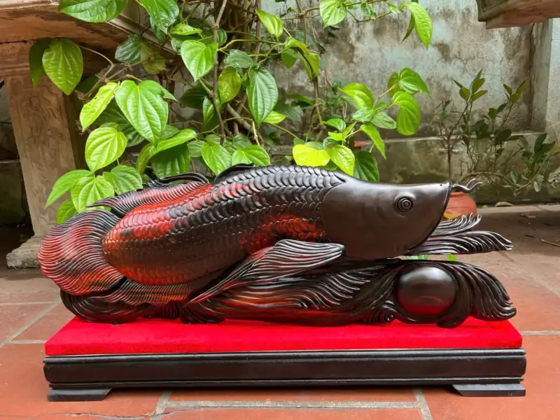 ca-kim-long-G5282-4 Tượng Cá Kim Long Gỗ Trắc Đỏ Đen To Liền Khối G5282