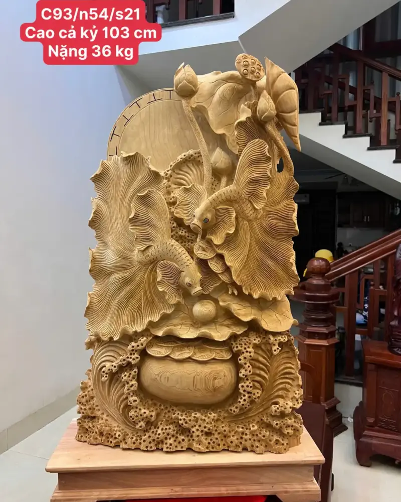 ca-xiem-go-G5582-1 Tượng Cá Xiêm Gỗ Ngọc Am To Nặng Liền Khối G5582
