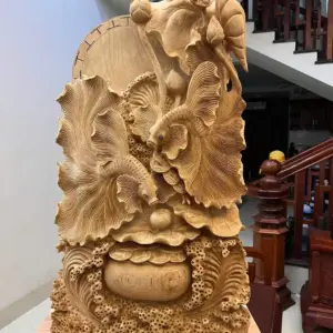 ca-xiem-go-G5582-2 Tượng Cá Xiêm Gỗ Ngọc Am To Nặng Liền Khối G5582