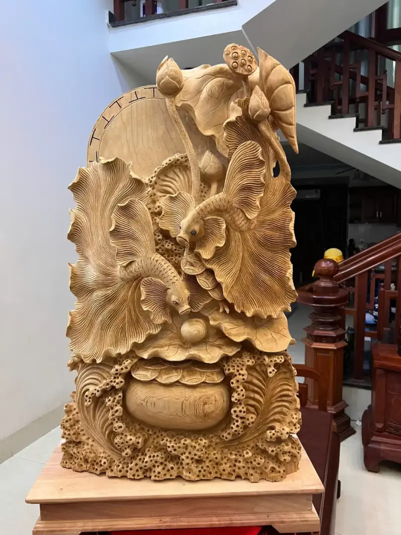 ca-xiem-go-G5582-2 Tượng Cá Xiêm Gỗ Ngọc Am To Nặng Liền Khối G5582