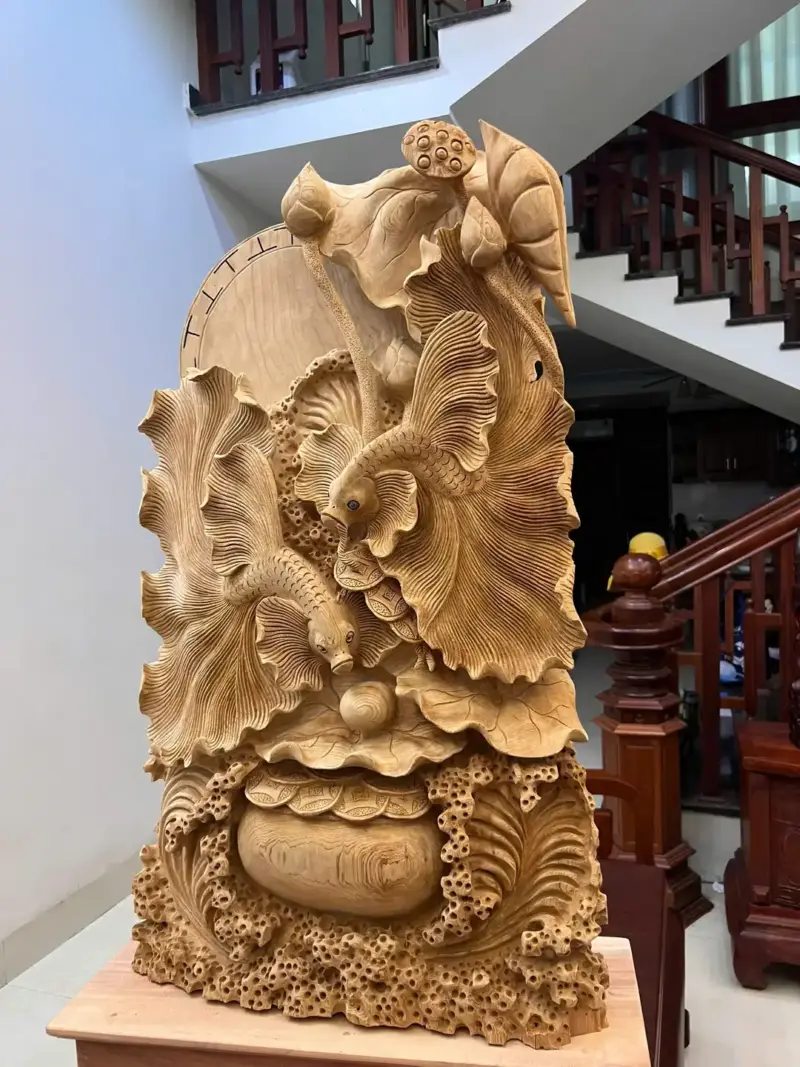 ca-xiem-go-G5582-3 Tượng Cá Xiêm Gỗ Ngọc Am To Nặng Liền Khối G5582