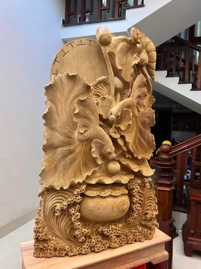 ca-xiem-go-G5582-4 Tượng Cá Xiêm Gỗ Ngọc Am To Nặng Liền Khối G5582