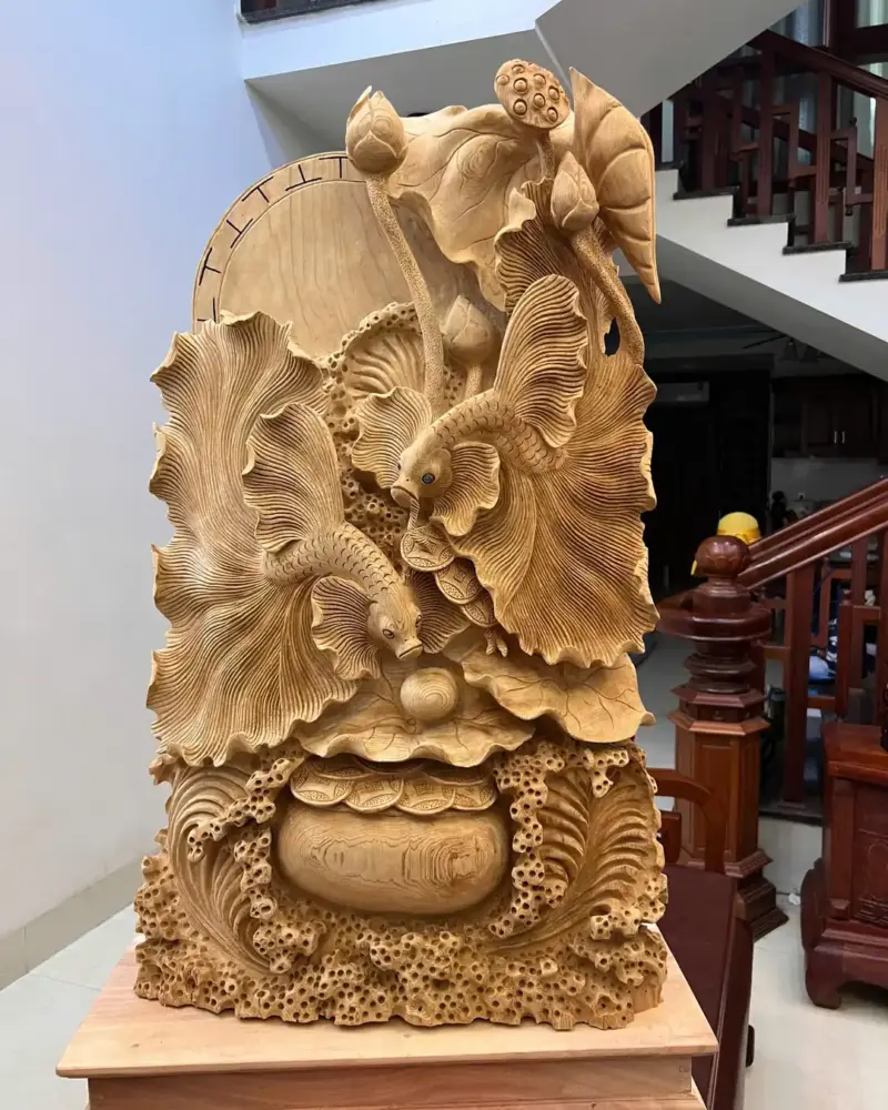 ca-xiem-go-ngoc-am-G5071-2_Cá Xiêm Gỗ Ngọc Am To Nặng Liền Khối Giá 5.600 Triệu Kích Thước Cao 103cm, Ngang 54cm, Sâu 21cm Tượng Cá Xiêm Gỗ Ngọc Am To Nặng Liền Khối G5071