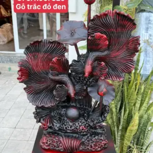 ca-xiem-uyen-G5640-1 Tượng Cá Xiêm Uyên Ương Gỗ Trắc Ta Đỏ Đen Hàng Kỹ Nét G5640