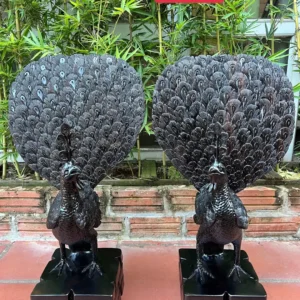 cap-chim-cong-G5863-1 Tượng Cặp Chim Công Uyên Ương Để Bàn Tủ Kệ Gỗ Mun Hoa Hàng Kỹ Liền Khối G5863