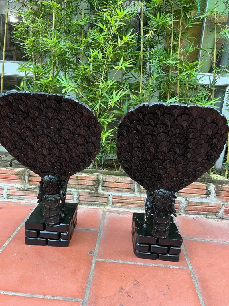 cap-chim-cong-G5863-2 Tượng Cặp Chim Công Uyên Ương Để Bàn Tủ Kệ Gỗ Mun Hoa Hàng Kỹ Liền Khối G5863