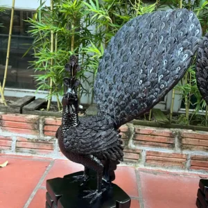 cap-chim-cong-G5863-3 Tượng Cặp Chim Công Uyên Ương Để Bàn Tủ Kệ Gỗ Mun Hoa Hàng Kỹ Liền Khối G5863