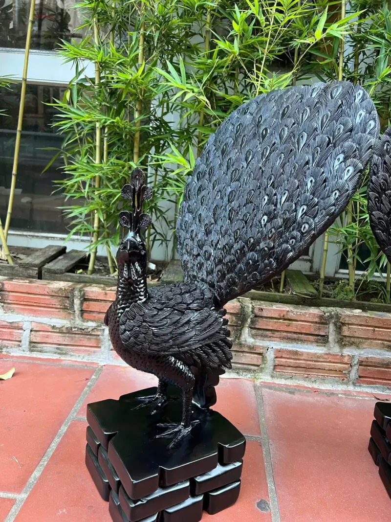 cap-chim-cong-G5863-3 Tượng Cặp Chim Công Uyên Ương Để Bàn Tủ Kệ Gỗ Mun Hoa Hàng Kỹ Liền Khối G5863