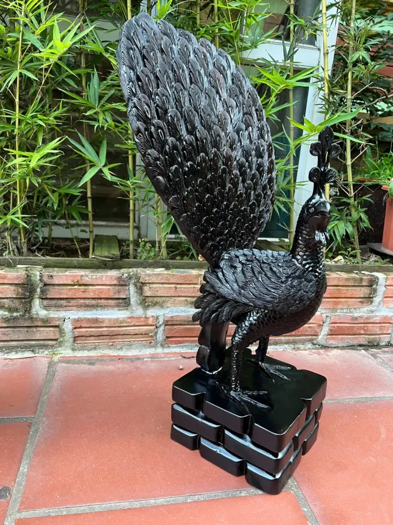 cap-chim-cong-G5863-4 Tượng Cặp Chim Công Uyên Ương Để Bàn Tủ Kệ Gỗ Mun Hoa Hàng Kỹ Liền Khối G5863