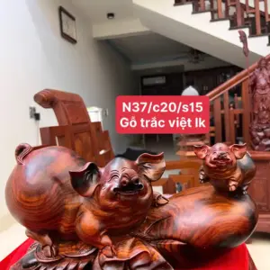 cap-heo-go-G5459-1 Tượng Cặp Heo Gỗ Trắc Việt Liền Khối Gỗ Đẹp G5459