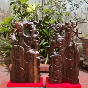 cap-rong-nha-G5604-2 Tượng Cặp Rồng Nhả Ngọc Gỗ Mun Hoa Hàng Kỹ Liền Khối G5604