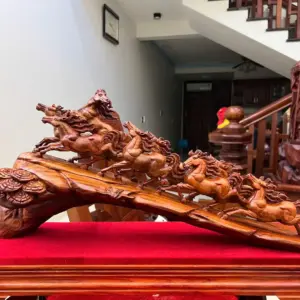 cau-bat-ma-G5458-2 Tượng Cầu Bát Mã Gỗ Sưa Bắc Liền Khối Hàng Đục Kỹ Đẹp G5458