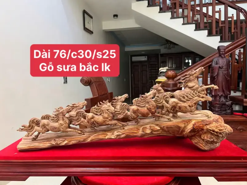 cau-bat-ma-G5752-1 Tượng Cầu Bát Mã Gỗ Sưa Đỏ Liền Khối Kèm Kỷ Có Sơn G5752