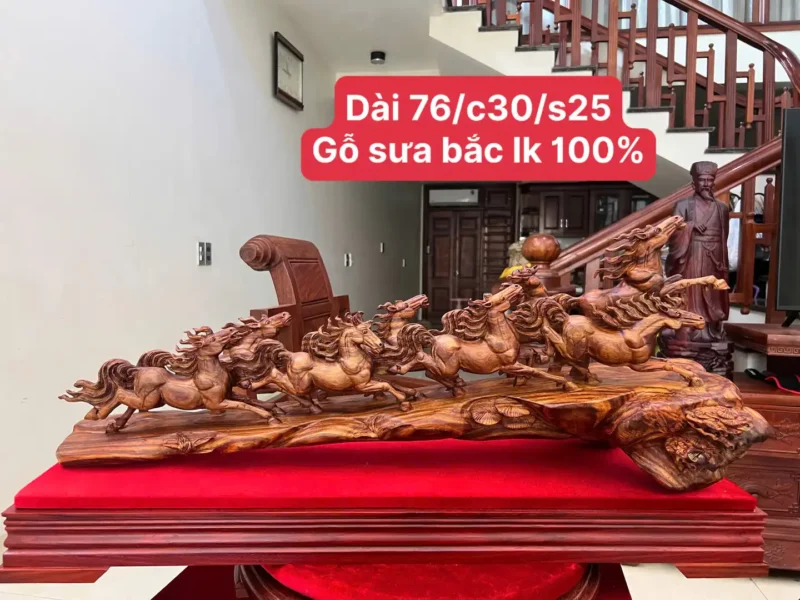 cau-bat-ma-G5935-1 Tượng Cầu Bát Mã Gỗ Sưa Đỏ Liền Khối Đục Kỹ Nét Kèm Kỷ G5935